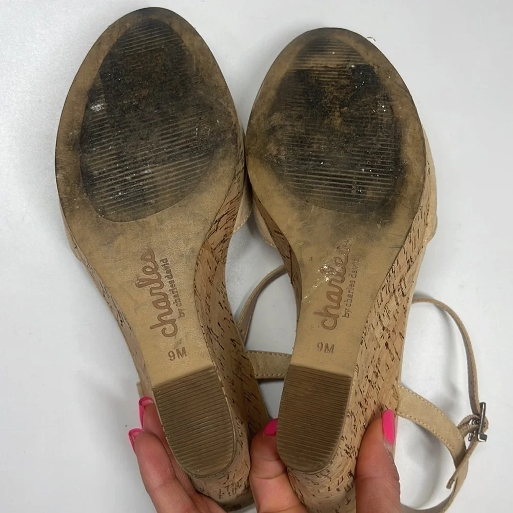 Charles by Charles David Lambert Textured Cork Wedge Ankle Strap Sandal Size 9